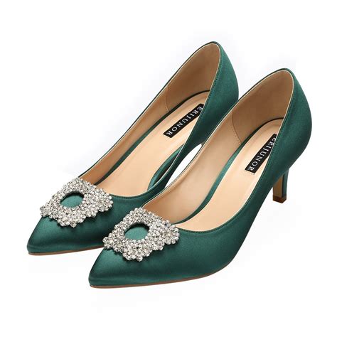 ERIJUNOR Women's Pumps Low Heel Rhinestone Brooch Satin Evening Dress ...