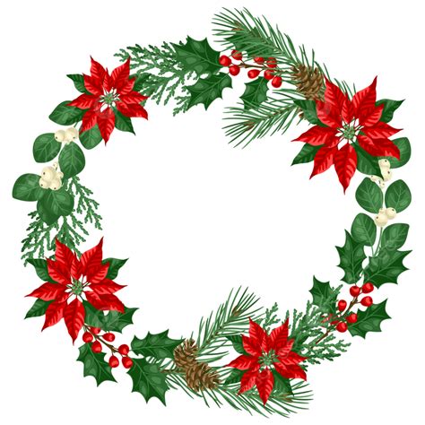 Wreath With Winter Plants, Branch, Flower, Party PNG and Vector with Transparent Background for ...