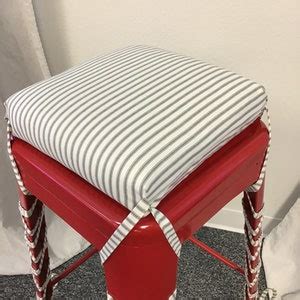 Square Bar Stool Cushion French Ticking Stripe Fabric Cushion Cover With 2 Thick Foam Metal ...