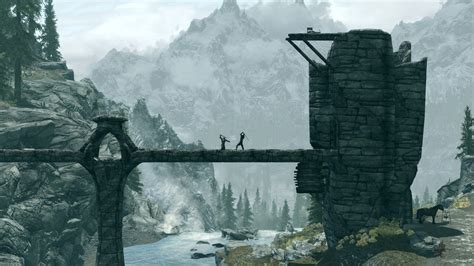 Fondos de pantalla : videojuegos, rock, puente, The Elder Scrolls V: Skyrim, Terreno, montaña ...