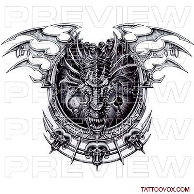 Dragon Head Shield tattoo design - TattooVox Professional Tattoo ...