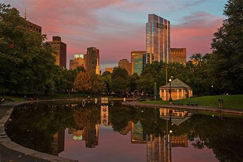 Boston Common Frog Pond at Sunset Boston MA Red Sky Photograph by Toby McGuire - Fine Art America