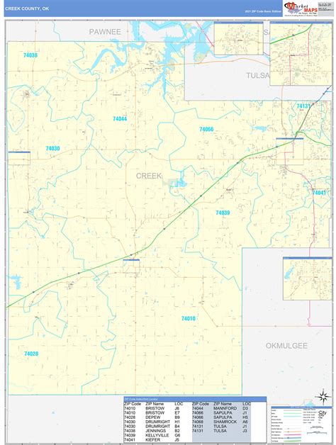 Creek County, OK Zip Code Wall Map Basic Style by MarketMAPS - MapSales