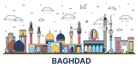 Outline Baghdad Iraq City Skyline with Colored Historic Buildings ...