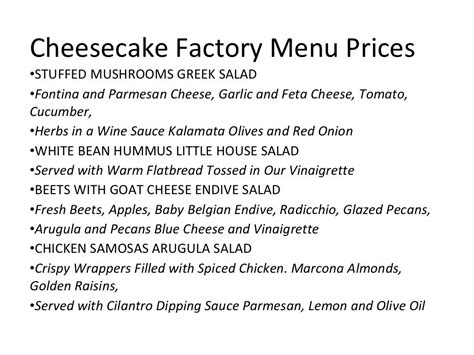 Cheesecake Factory Menu Prices