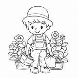 Cute Boy In Overalls Coloring Page Basic Simple Cartoon Farmer  sketch template