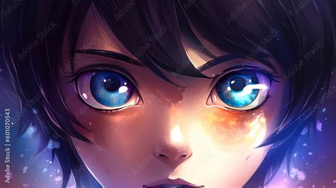 Anime boy with beautiful eyes. Generative AI. Stock Illustration ...