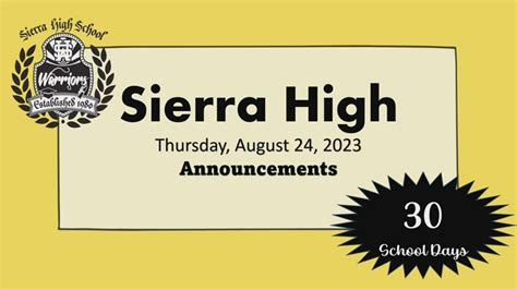 August 24, 2023 Announcements | Sierra High School