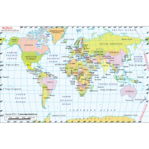 Buy World Map with Latitude and Longitude from Online Map Store