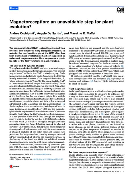 (PDF) Magnetoreception: an unavoidable step for plant evolution? | Massimo Maffei - Academia.edu