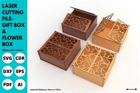 2 items - Gift Box & Flower Box - SVG - laser cutting file