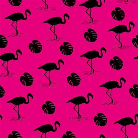 Black flamingo and tropical leaf on pink seamless background. 17642784 ...