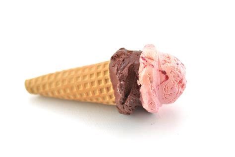 One Double Scoop of Chocolate & Strawberry Ice Cream Cone Food