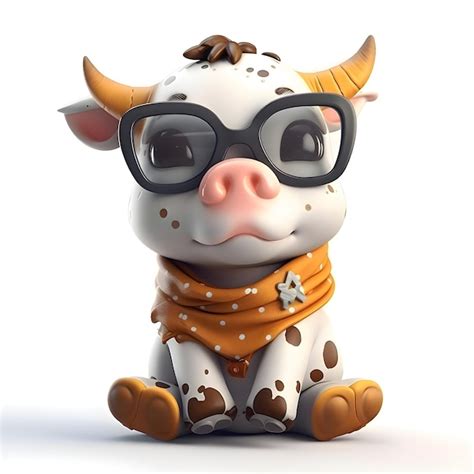 Premium AI Image | Cartoon cow with glasses and scarf sitting on a ...