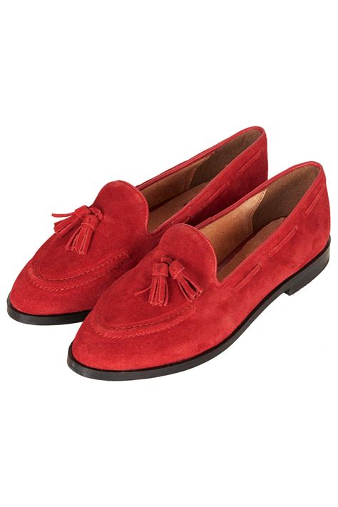 Topshop Kiki Suede Tassel Loafers in Red | Lyst