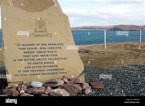 World war two memorial stone at Rubha nan Sasan, near Poolewe, Scotland ...