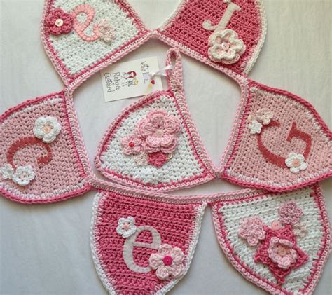 Pink flowers crochet name bunting by rubyandcustard.com | Crochet baby gifts, Crochet yarn ...