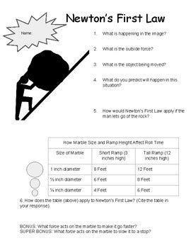 Newton's First Law Practice Worksheet by REIDing Writing Science