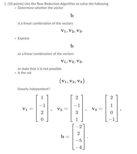 Solved 1. (10 points) Use the Row Reduction Algorithm to | Chegg.com