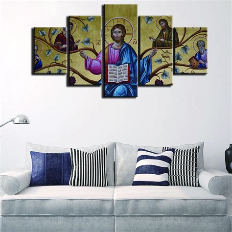 5 Panels Jesus Christian Canvas Painting Poster Prints Framed Wall Art ...