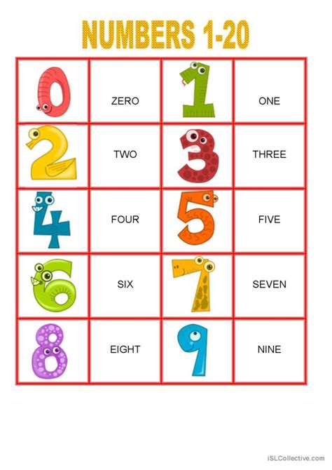 Memory Games - Numbers from 1-20: English ESL worksheets pdf & doc