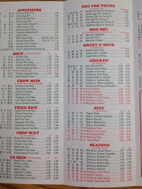 Menu at New China restaurant, Green Bay