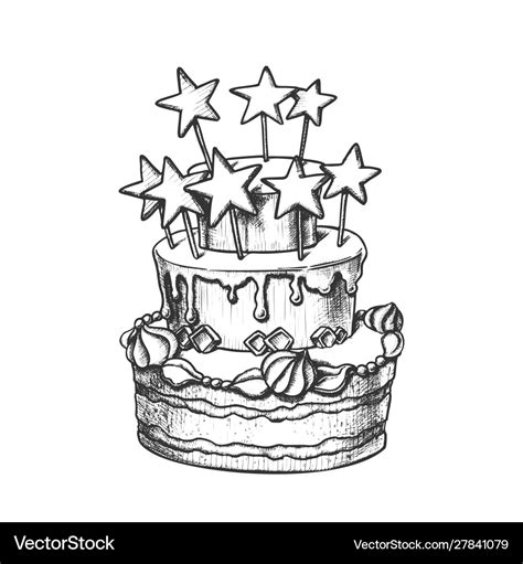 Birthday cake decorated with stars retro Vector Image