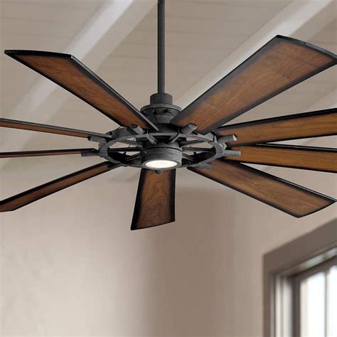 85" Kichler Gentry XL LED Black Wagon Wheel Fan with Wall Control ...