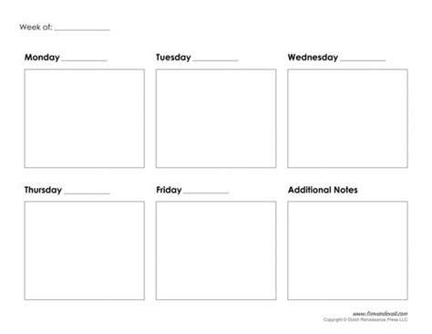 5 Day Week Calendar Template