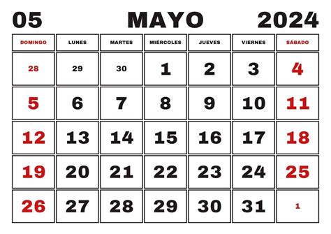 Calendario Mayo 2024, Calendario Mayo 2024 para Imprimir Gratis