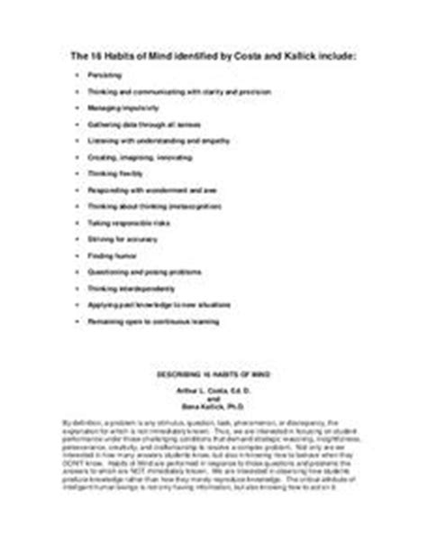 The 16 Habits of Mind Handout for 6th - 12th Grade | Lesson Planet