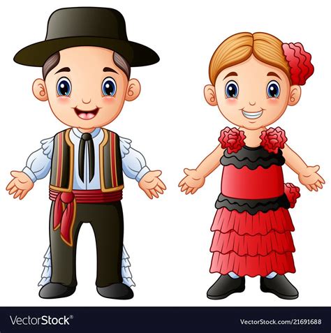 Cartoon spanish couple wearing traditional costume | Bookmarks kids, Cute cartoon pictures, Cartoon