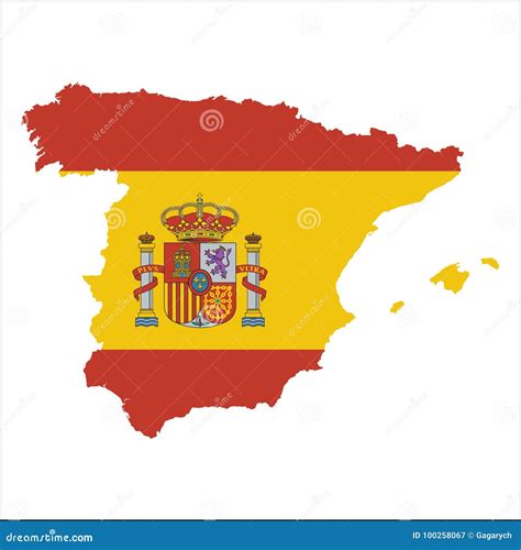 Spain High Resolution Map with National Flag. Stock Vector ...