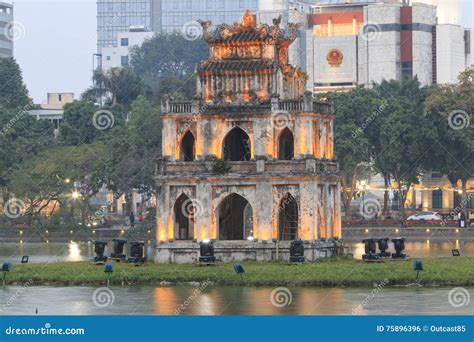 Turtle Tower at Night on Hoan Kiem Lake in Vietnam Editorial Photo ...