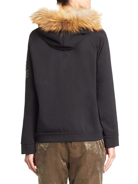 Lyst - Brunello Cucinelli Fox Fur-trim Jersey Zip Hoodie in Black