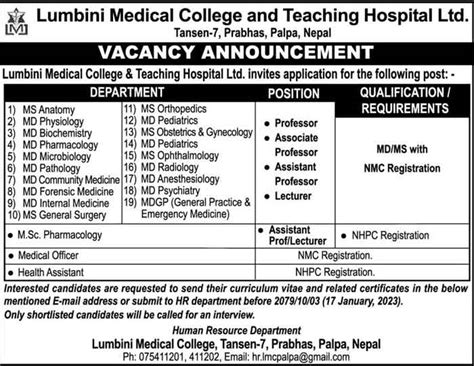 Lumbini Medical College & Teaching Hospital Job Vacancy Apply Medical ...