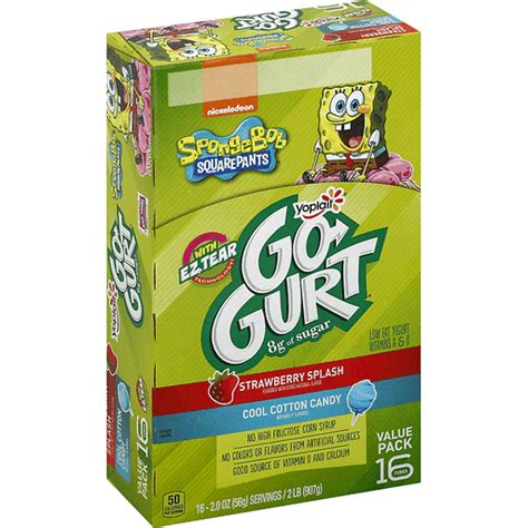 Go-Gurt Yogurt, Fat Free, Strawberry Splash/Cool Cotton Candy, Spongebob Squarepants, Value Pack ...