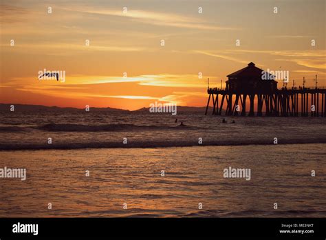 Huntington Beach Pier Sunset Stock Photo - Alamy