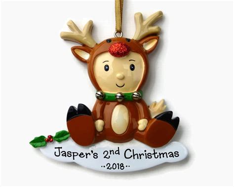 Baby in a Reindeer Costume Personalized Ornament Baby Boy or Girl Baby ...