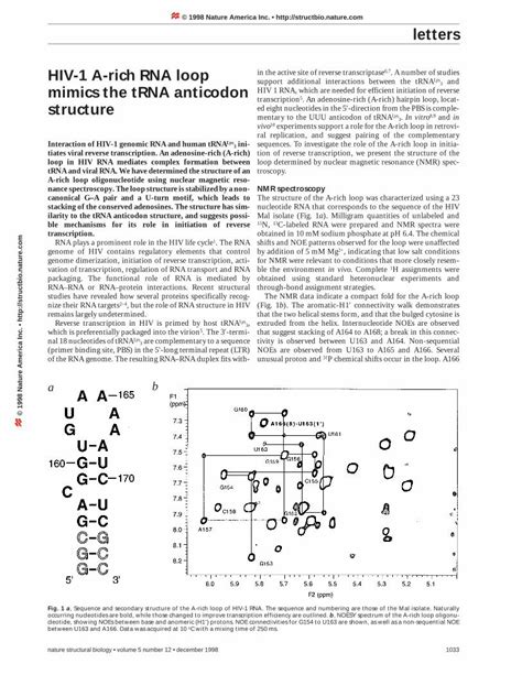 (PDF) HIV-1 A-rich RNA loop mimics the tRNA anticodon structure ...