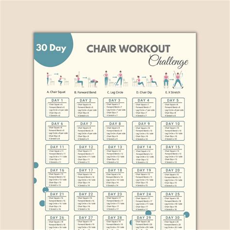 30 Day Chair Workout Challenge Printable Chair Yoga Guide - Etsy