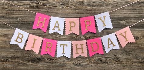 Pink Happy Birthday Banner Pink and Gold Themed Party | Etsy