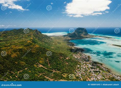 Aerial View of Le Morne Brabant Mountain Which is in the World Heritage List of the UNESCO Stock ...