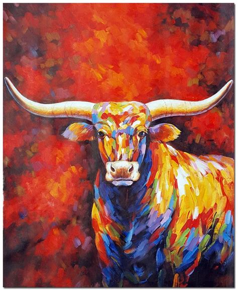 Original Hand Painted Impressionist Texas Longhorn Oil Painting on ...