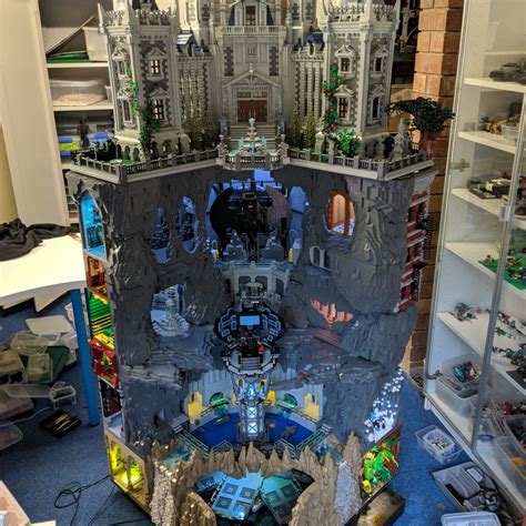 Incredible, fully lit LEGO Batman Wayne Manor with huge Batcave underneath stands over 6 feet ...