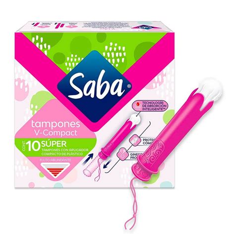 Tampones Saba V-Compact súper con aplicador flujo abundante 10 pzas | Bodega Aurrera en línea