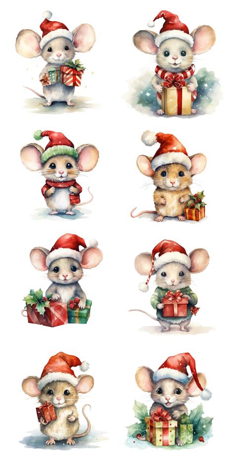 Christmas Mice PNG Clipart, Winter Watercolor Bundle, Mice Clipart, Mice Watercolor - Etsy ...