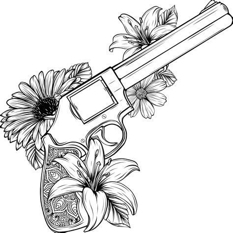 Premium Vector | Vector illustration of guns on the flower and ornaments floral with tattoo ...