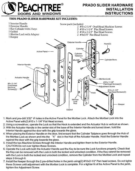 Peachtree Prado Sliding Door Hardware Installation Instructions