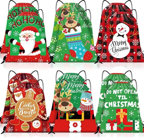 Amazon.com: Locmeo 12 Pcs Christmas Drawstring Gift Bags Christmas Gift ...